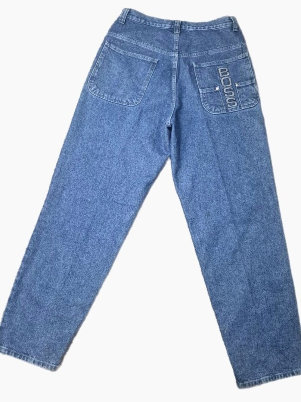 BOSS Vintage Y2K Blue Denim Jeans Mens 34x34 100% Cotton Unique seam BOSS pocket
